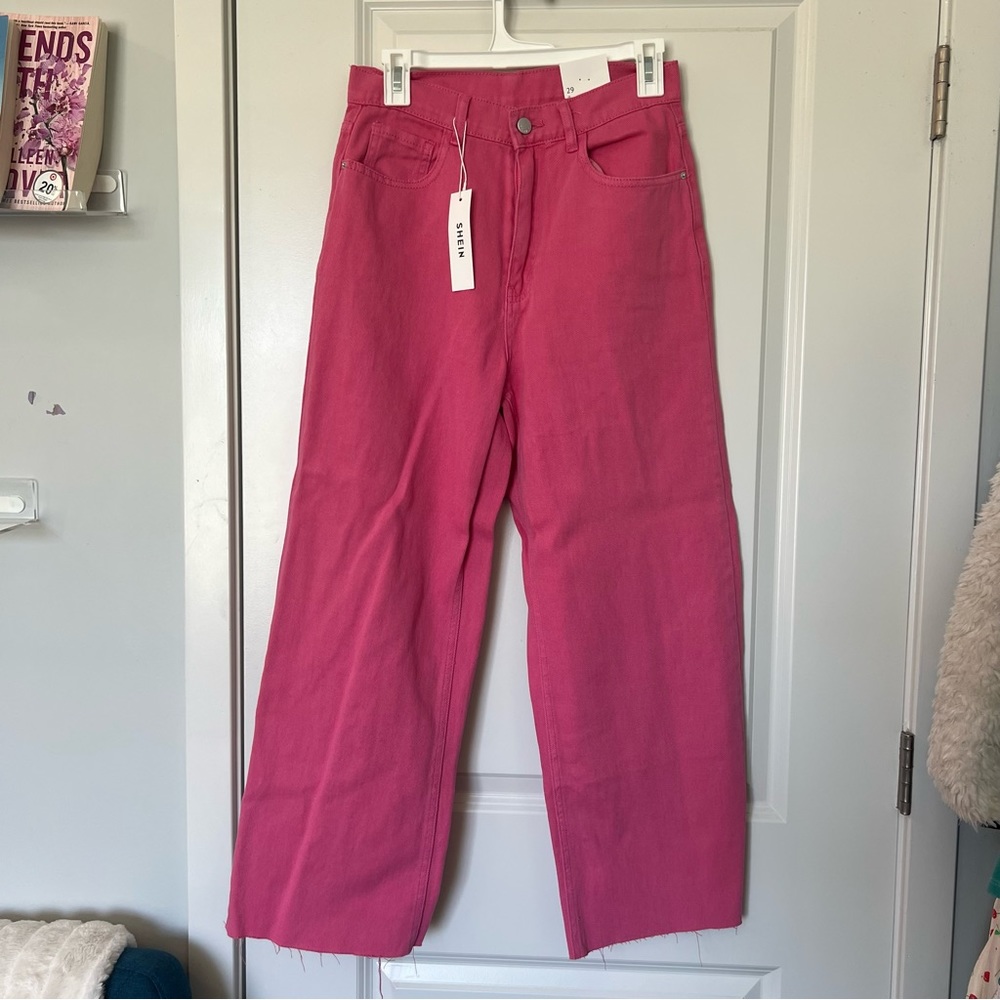 Shein Pink Jean Pant Size 29 Raw Hem NWT